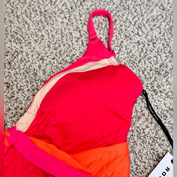 One Piece Swimsuit Pink and Orange Robin Piccone Hi Cut Cheeky Plunge 3425 Tags - Picture 9 of 12